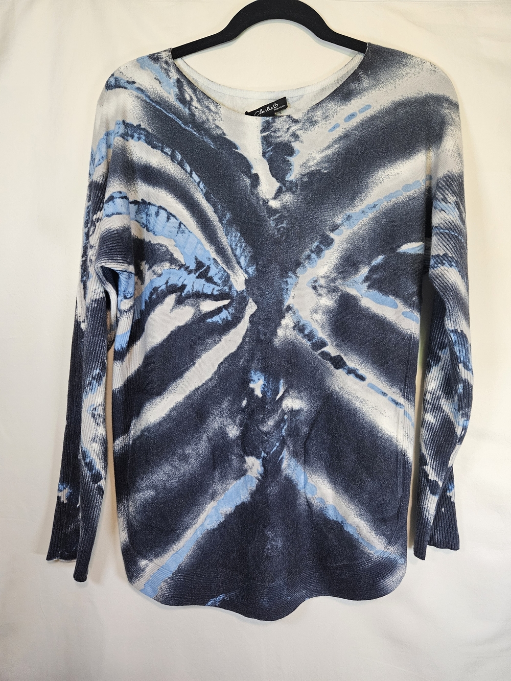CHARLIE B Navy and Light Blue Tie-Dye Long Sleeve Top
